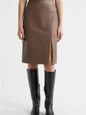 BOSS Setora Lambskin Leather Pencil Skirt in Taupe